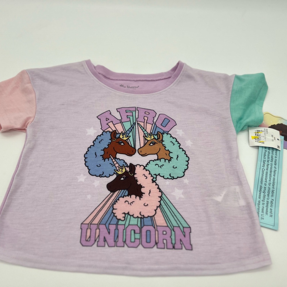Afro Unicorn Girls Size XS Pajama Top Purple